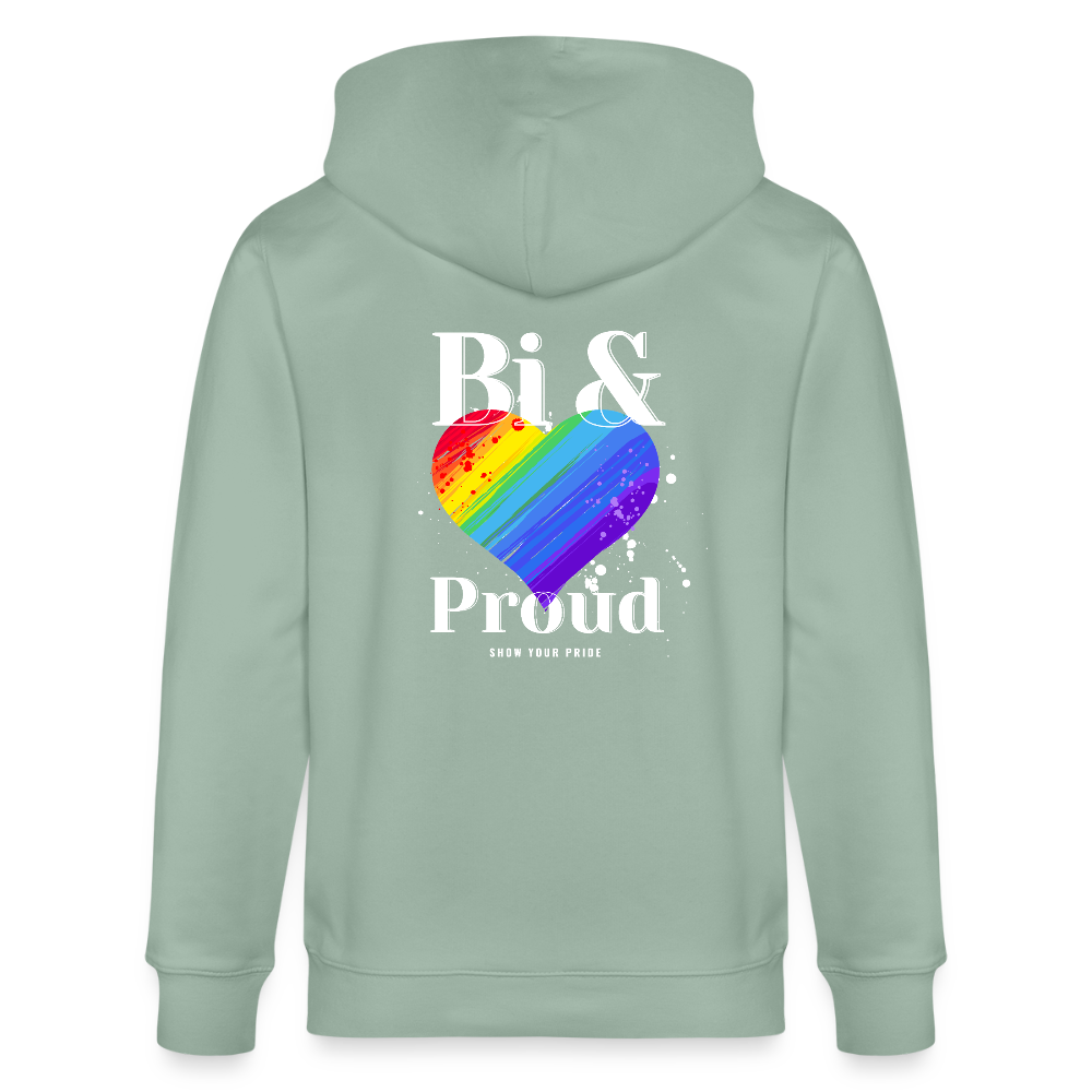Bi & Proud | Pride Bio-Kapuzenjacke Unisex - Helles Graugrün