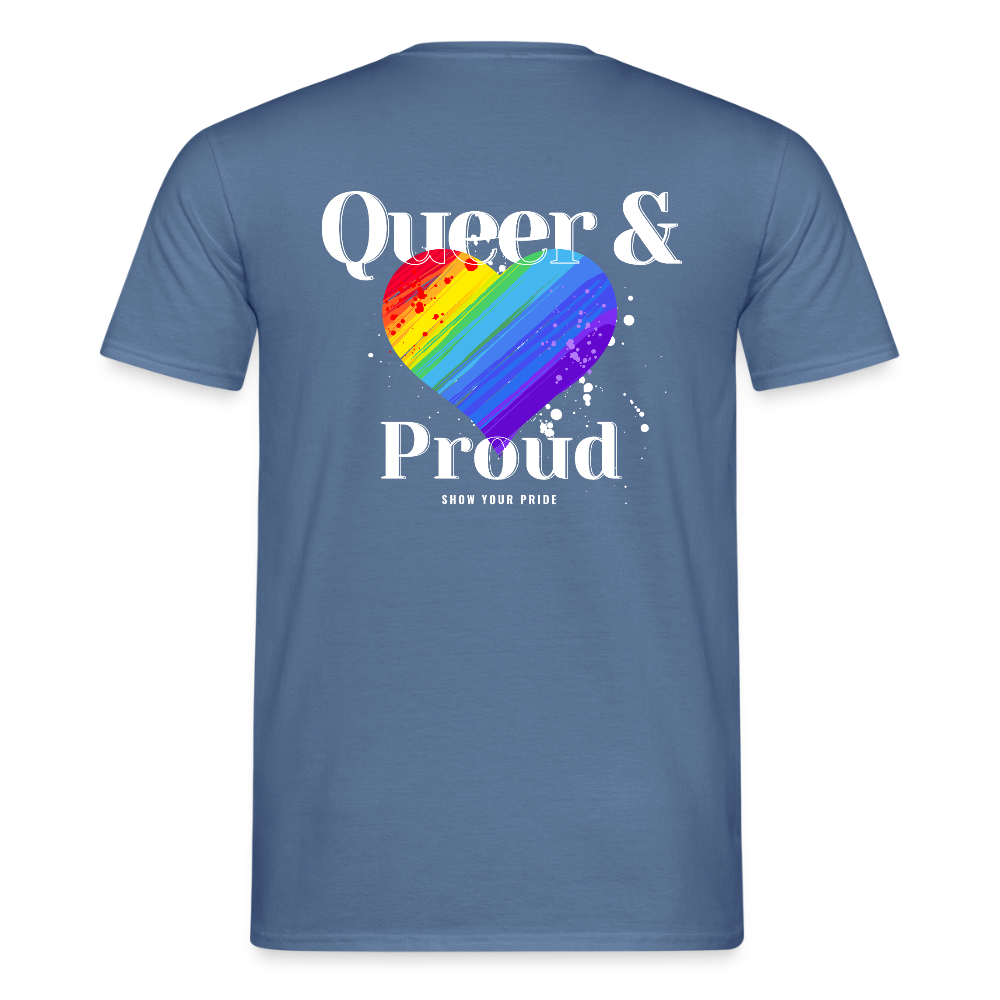 Queer & Proud | Regenbogenherz Pride T-Shirt - Taubenblau 
