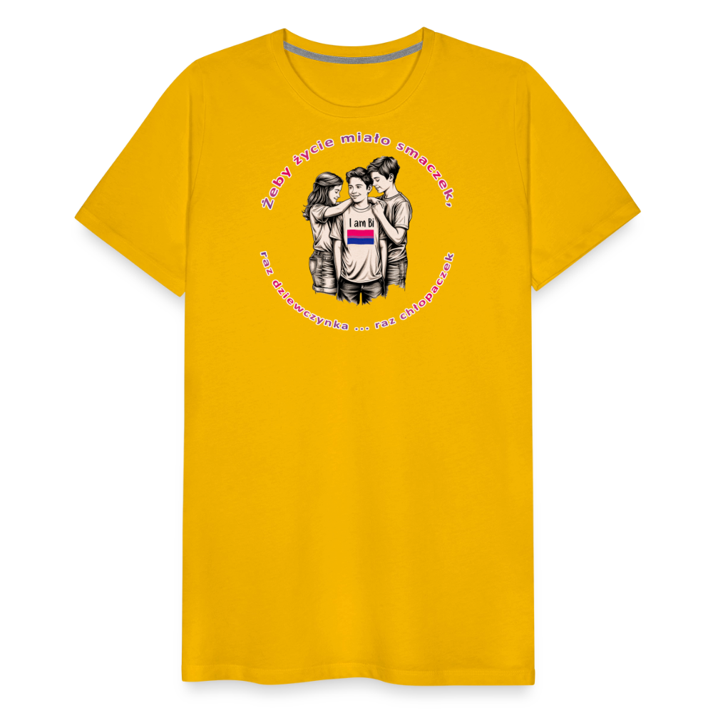 "Żeby życie miało smaczek, raz dziewczynka raz chłopaczek" Pride T-Shirt - Sonnengelb