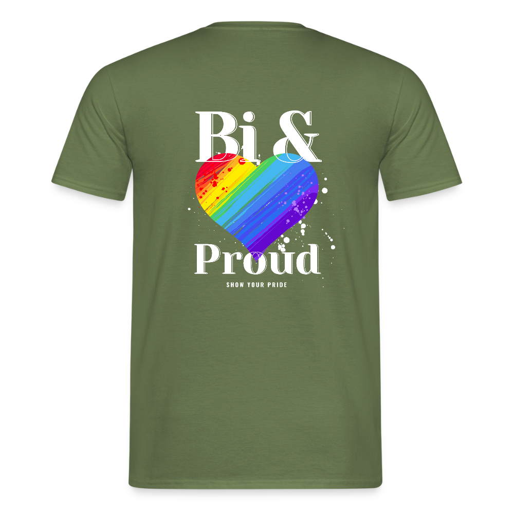 Bi & Proud | Regenbogenherz Pride T-Shirt - Militärgrün