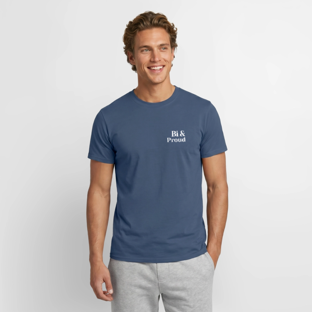 Bi & Proud | Regenbogenherz Pride T-Shirt - Dunkles Denimblau
