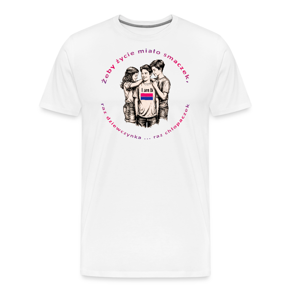 "Żeby życie miało smaczek, raz dziewczynka raz chłopaczek" Pride T-Shirt - Weiß