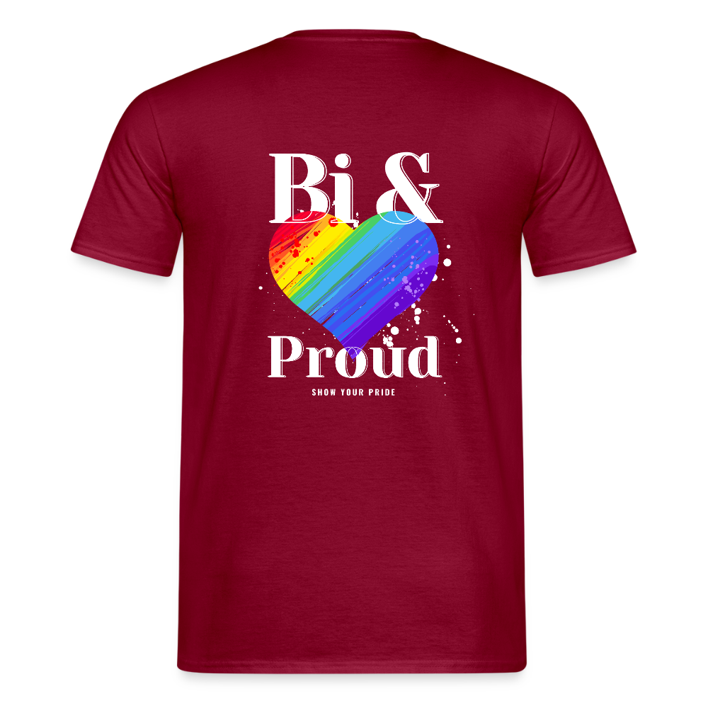 Bi & Proud | Regenbogenherz Pride T-Shirt - Ziegelrot