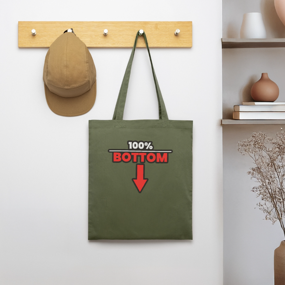 100% BOTTOM [PFEIL] | Kink Fetish Pride Bio-Stoffbeutel - Khaki