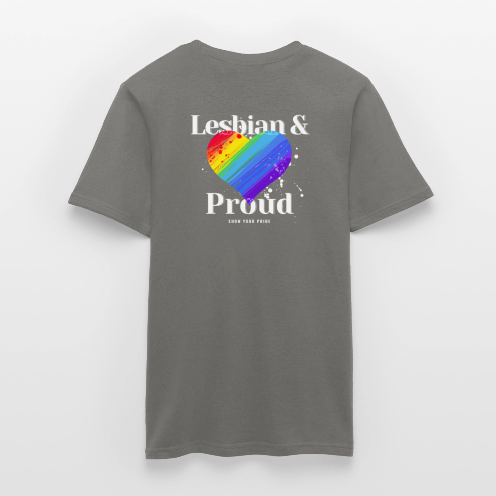 Lesbian & Proud | Regenbogenherz Pride T-Shirt - Graphit