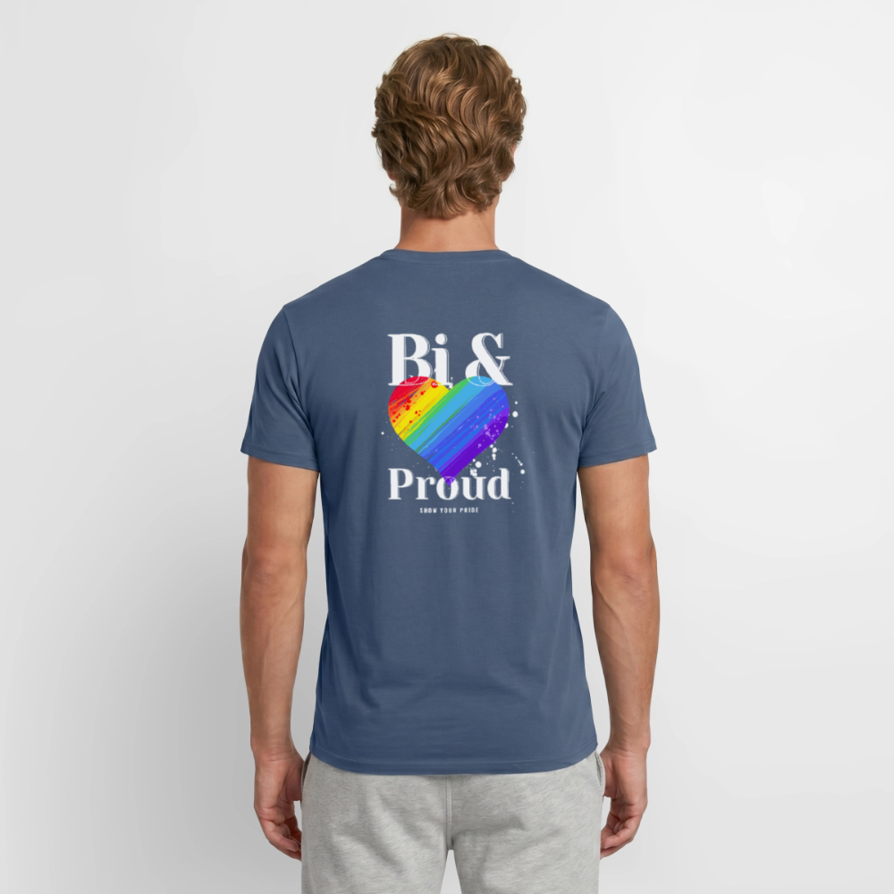 Bi & Proud | Regenbogenherz Pride T-Shirt - Dunkles Denimblau