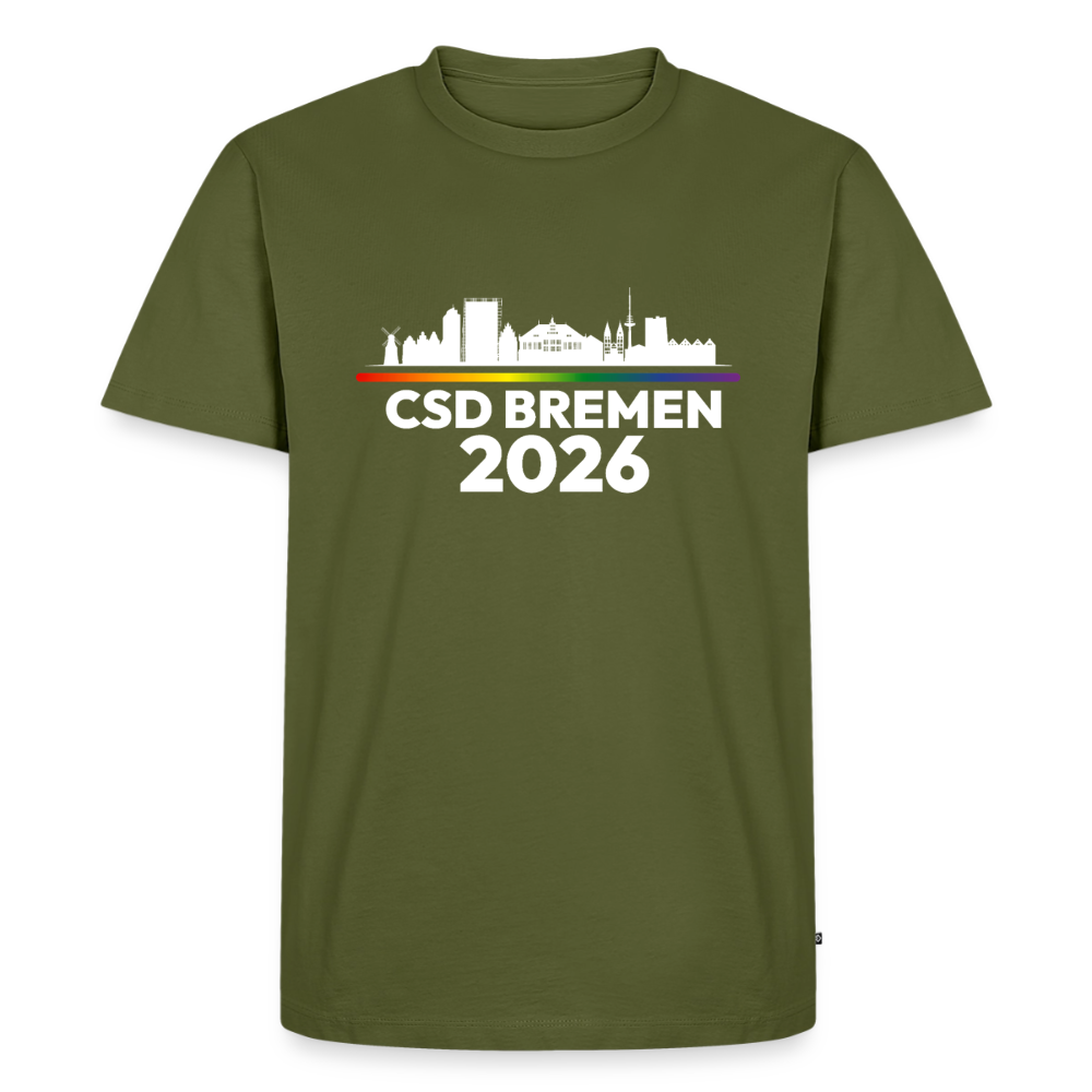CSD Bremen 2026 Pride Premium T-Shirt (dunkel Farben helle Schrift) - Khaki