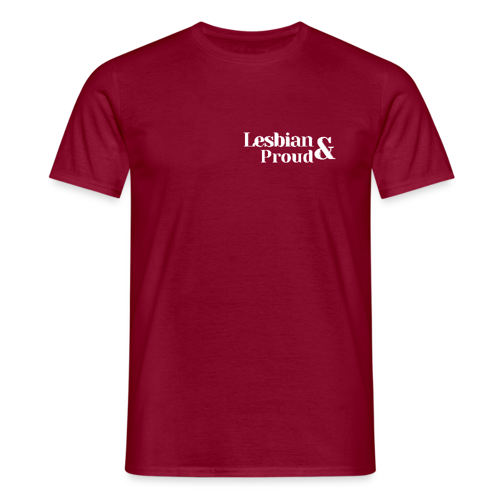 Lesbian & Proud | Regenbogenherz Pride T-Shirt - Ziegelrot