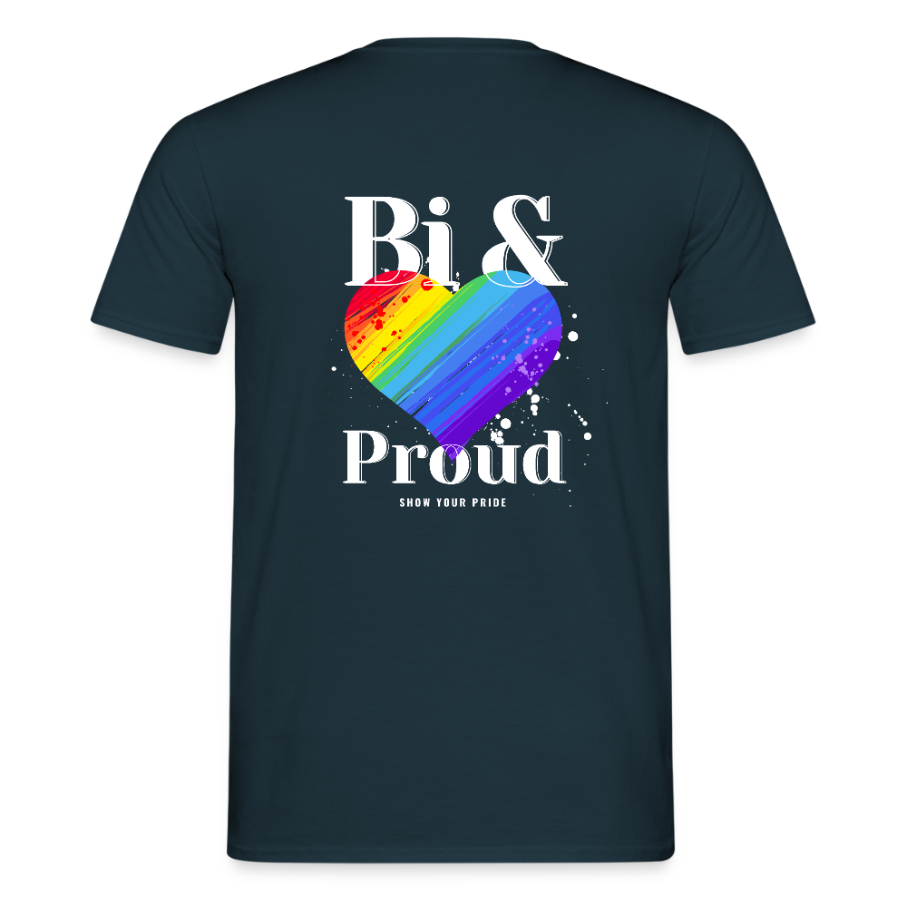 Bi & Proud | Regenbogenherz Pride T-Shirt - Navy
