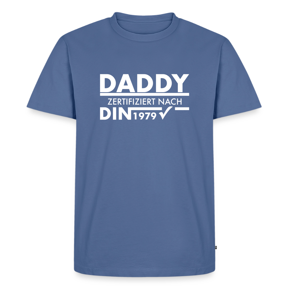 Personalisiertes „Daddy Zertifiziert“ T-Shirt – Nach DIN-Norm [Jahr] - Taubenblau