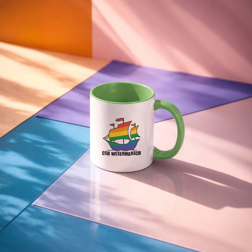 CSD Wesermarsch Pride Tasse zweifarbig - Weiß/Geckogrün