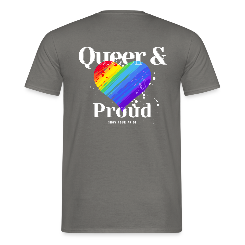 Queer & Proud | Regenbogenherz Pride T-Shirt - Graphit