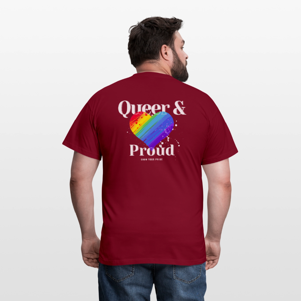 Queer & Proud | Regenbogenherz Pride T-Shirt - Ziegelrot