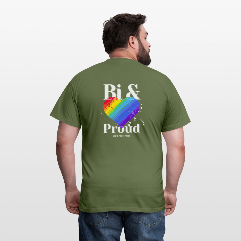 Bi & Proud | Regenbogenherz Pride T-Shirt - Militärgrün
