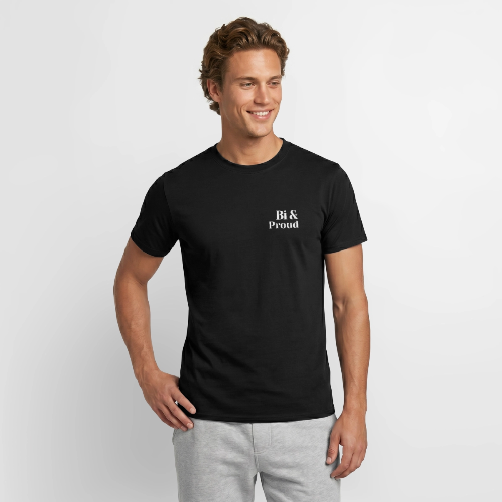 Bi & Proud | Regenbogenherz Pride T-Shirt - Schwarz
