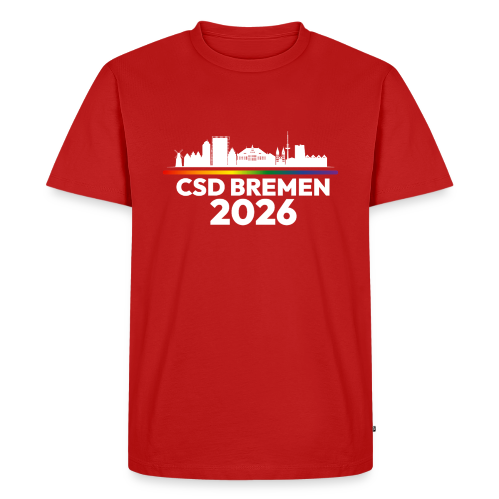 CSD Bremen 2026 Pride Premium T-Shirt (dunkel Farben helle Schrift) - Rot