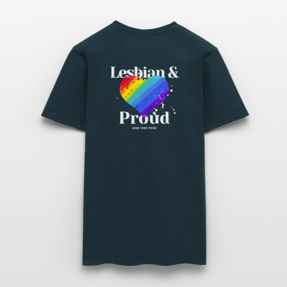 Lesbian & Proud | Regenbogenherz Pride T-Shirt - Navy