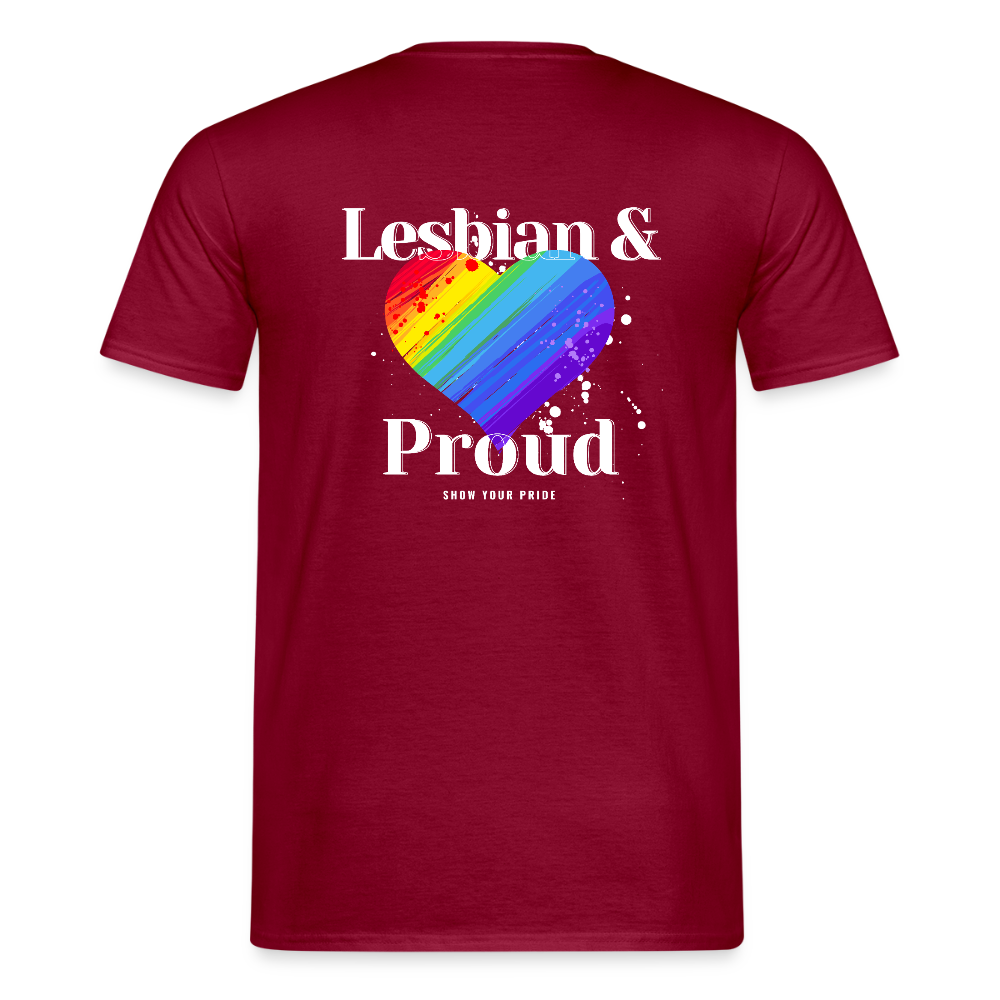 Lesbian & Proud | Regenbogenherz Pride T-Shirt - Ziegelrot