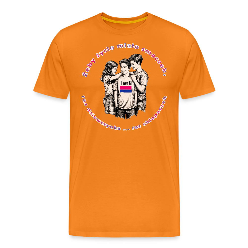 "Żeby życie miało smaczek, raz dziewczynka raz chłopaczek" Pride T-Shirt - Orange