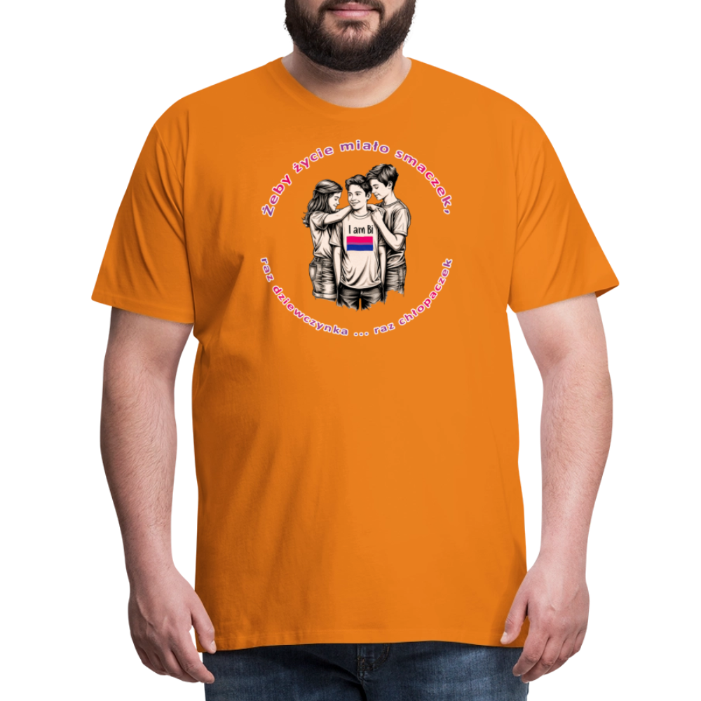 "Żeby życie miało smaczek, raz dziewczynka raz chłopaczek" Pride T-Shirt - Orange