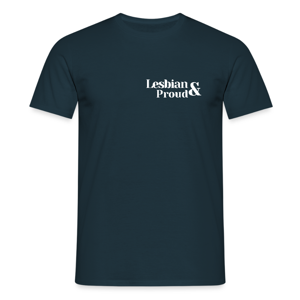 Lesbian & Proud | Regenbogenherz Pride T-Shirt - Navy