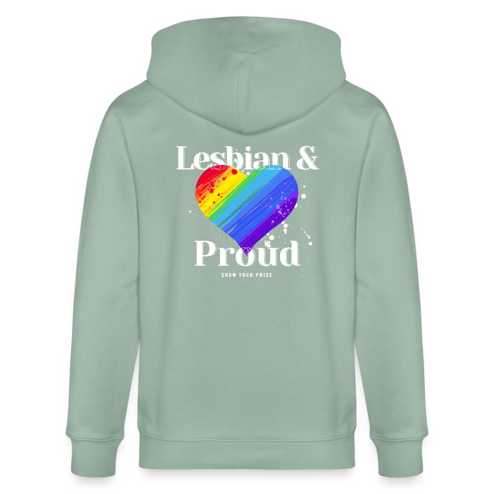 Lesbian & Proud | Pride Bio-Kapuzenjacke Unisex - Helles Graugrün