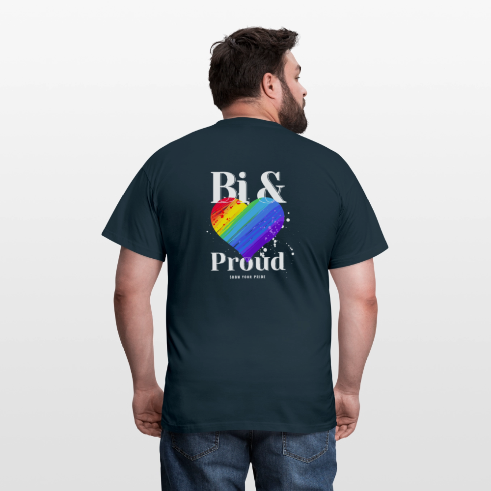 Bi & Proud | Regenbogenherz Pride T-Shirt - Navy