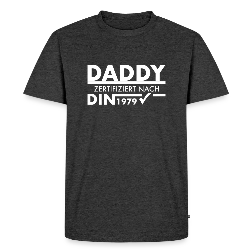 Personalisiertes „Daddy Zertifiziert“ T-Shirt – Nach DIN-Norm [Jahr] - Anthrazit meliert