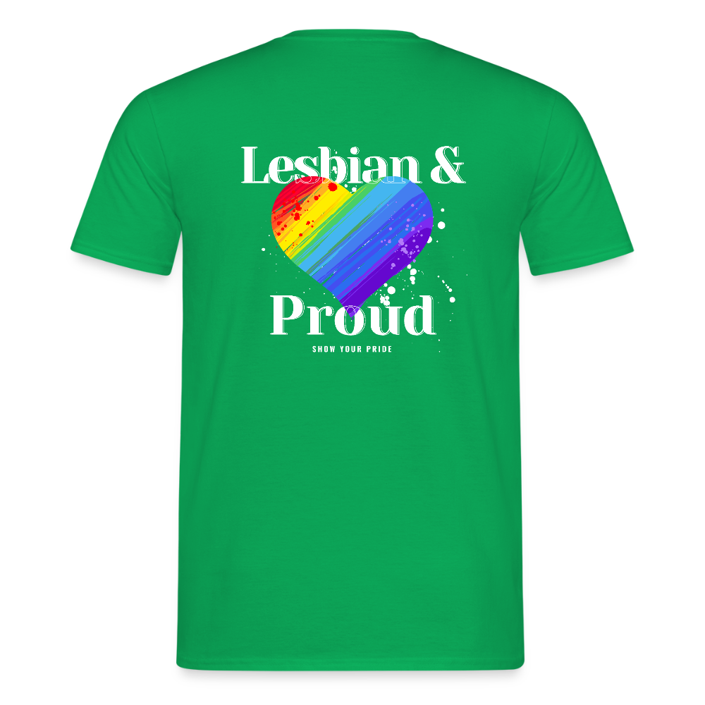 Lesbian & Proud | Regenbogenherz Pride T-Shirt - Kelly Green