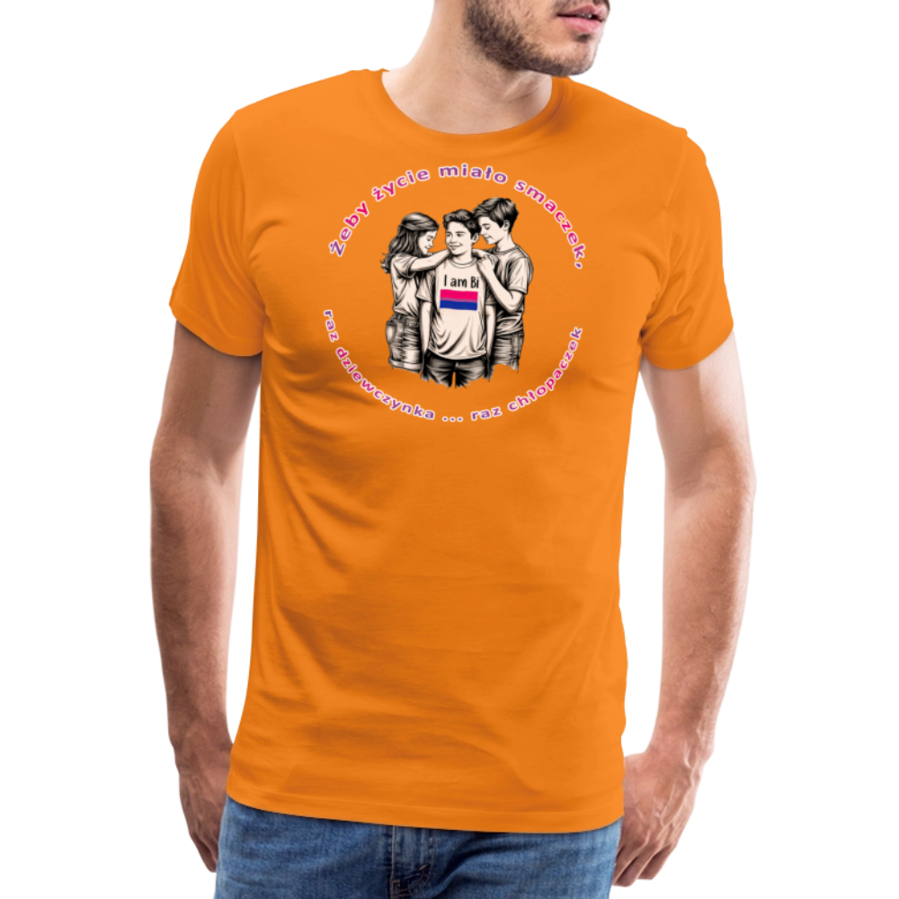 "Żeby życie miało smaczek, raz dziewczynka raz chłopaczek" Pride T-Shirt - Orange