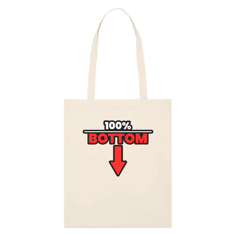 100% BOTTOM [PFEIL] | Kink Fetish Pride Bio-Stoffbeutel - Weißgrau