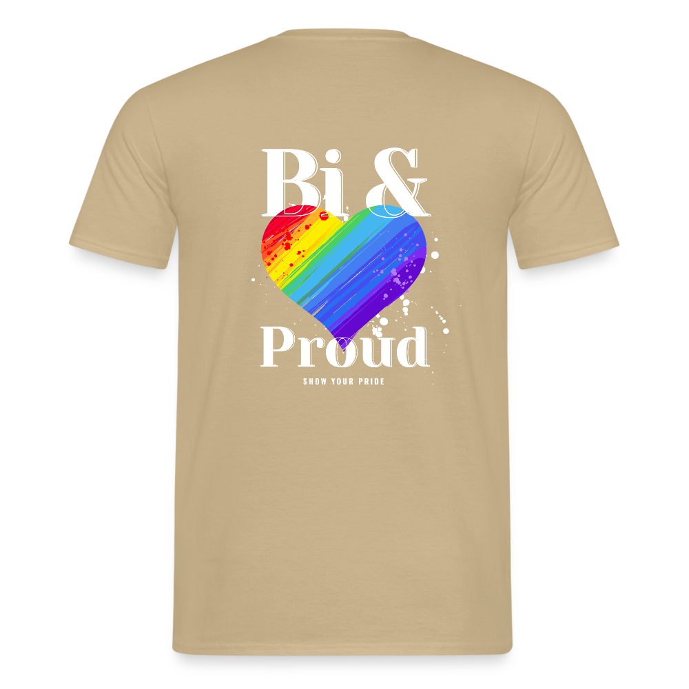 Bi & Proud | Regenbogenherz Pride T-Shirt - Sandbeige