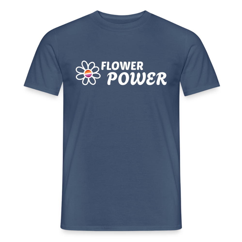 Flower Power Lesbisch T-Shirt | Retro WLW Pride LGBTQ - Dunkles Denimblau