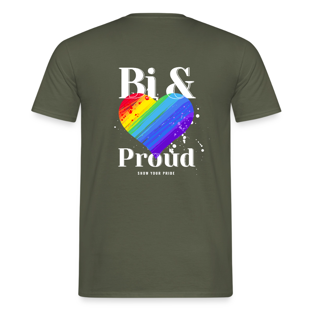 Bi & Proud | Regenbogenherz Pride T-Shirt - Militärgrün