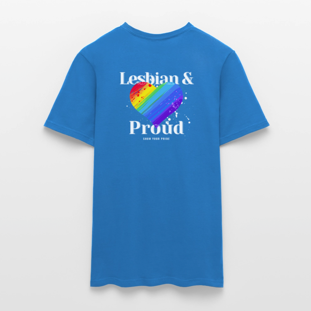Lesbian & Proud | Regenbogenherz Pride T-Shirt - Royalblau
