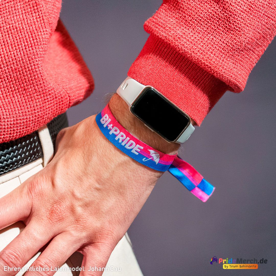 "Bi+ Pride" Armbändchen mit Bi-Pride-Flag - PrideMerch.de - Team Behinderte im Queer Cities e.V.