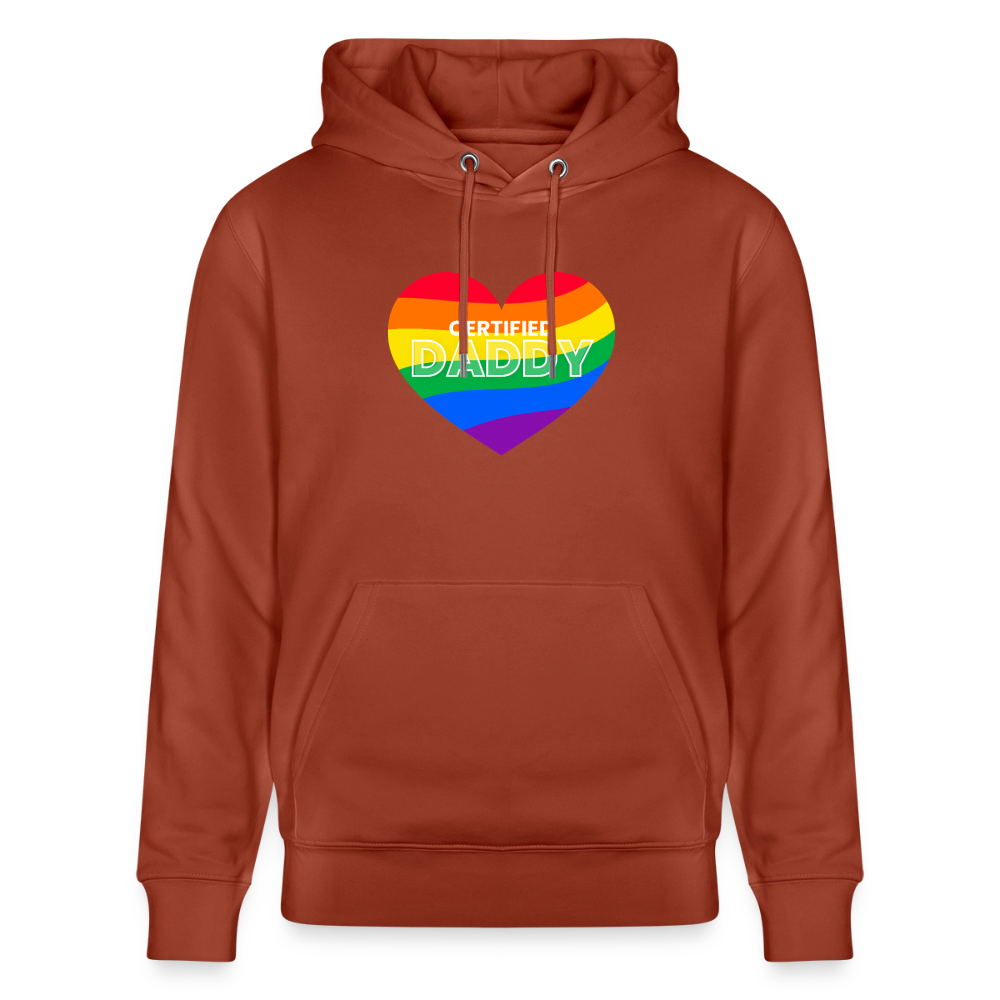 Terrakotta Bio-Hoodie mit CERTIFIED DADDY Regenbogen Herz