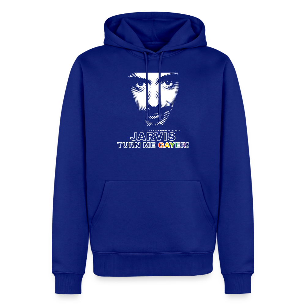 Das strahlende Royalblau lässt die weiße Liniengrafik und den Text extrem scharf wirken. Mit dem bunten Regenbogen-Detail ist dieses freigestellte Design ein Muss für Geeks.
