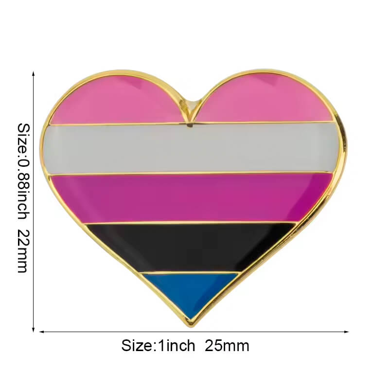 LGBTIQ+ Emaille-Pin Herzform | Pride Anstecknadel für Rucksack & Revers