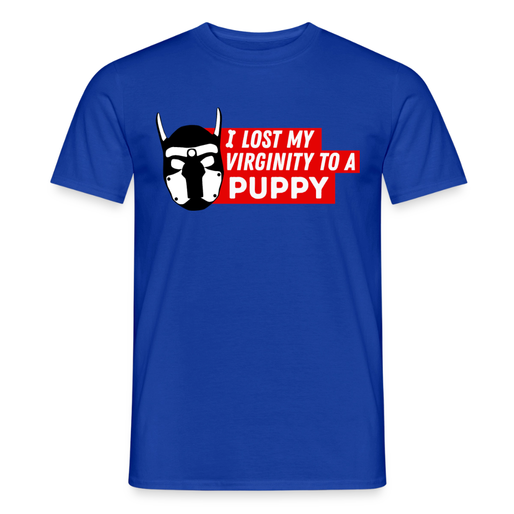 Dunkelblaues Pride T-Shirt mit "I Lost My Virginity To A Puppy" Design von PrideLAB