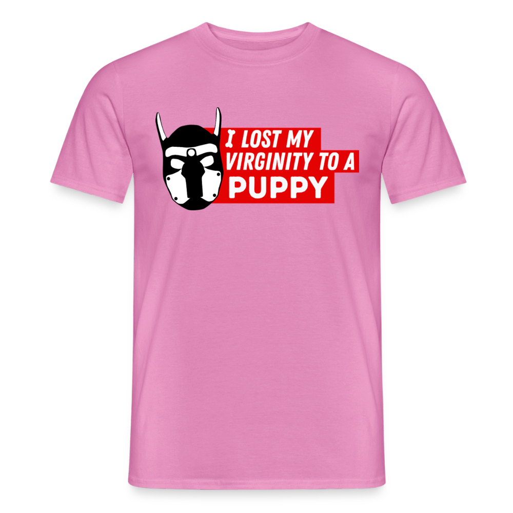 Knallpinkes T-Shirt mit dem provokanten Puppy Statement "I Lost My Virginity To A Puppy"