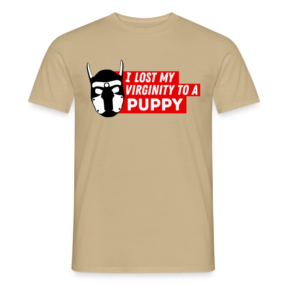 Sandbeiges T-Shirt mit dem frechen "I Lost My Virginity To A Puppy" Design