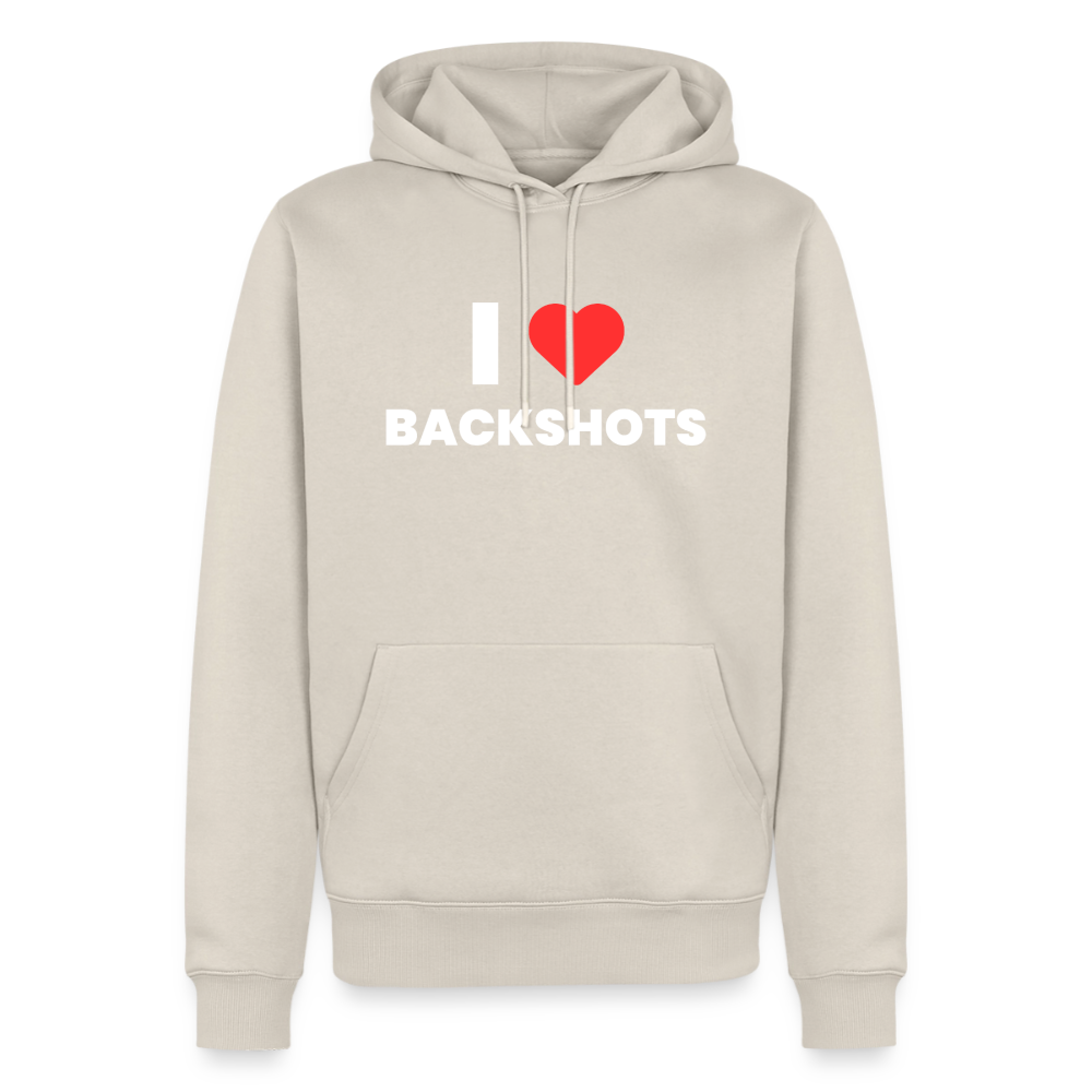 Freigestelltes Produkt-Mockup eines gemütlichen Hoodies in hellem Beige. Das provokante Design verleiht dem schlichten, unaufdringlichen Kleidungsstück eine extrem selbstbewusste und humorvolle Note für die LGBTIQ+-Szene.