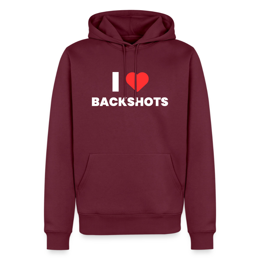 Weinroter Kapuzenpullover im Farbton Burgunderrot als sauberer Webshop-Freisteller. Das integrierte rote Herz-Meme verschmilzt edel mit der Stofffarbe, wodurch die dunkle Aufschrift das visuelle Highlight bildet.