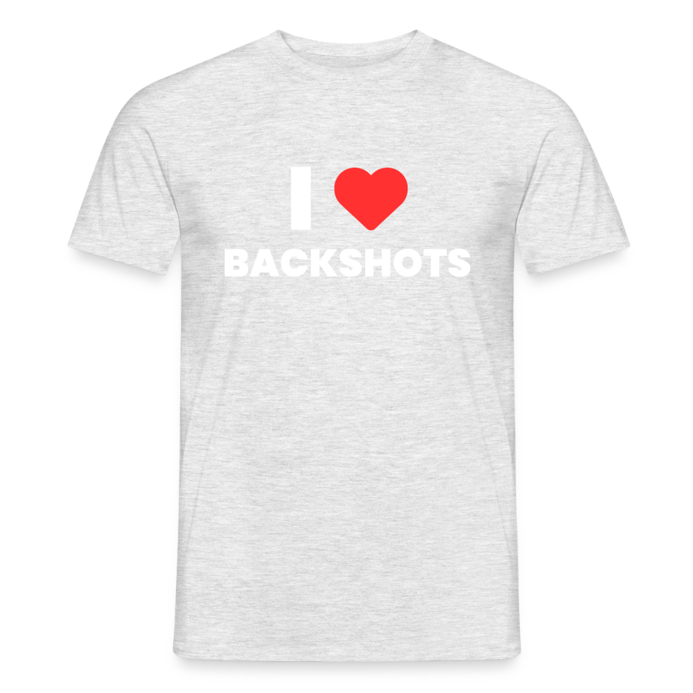 Klassisch grau-meliertes Kurzarmshirt als freigestelltes Produkt-Mockup. Das unzensierte Spruch-Design im Brustbereich verleiht dem sonst zeitlosen Kleidungsstück eine humorvolle, provokante Note.