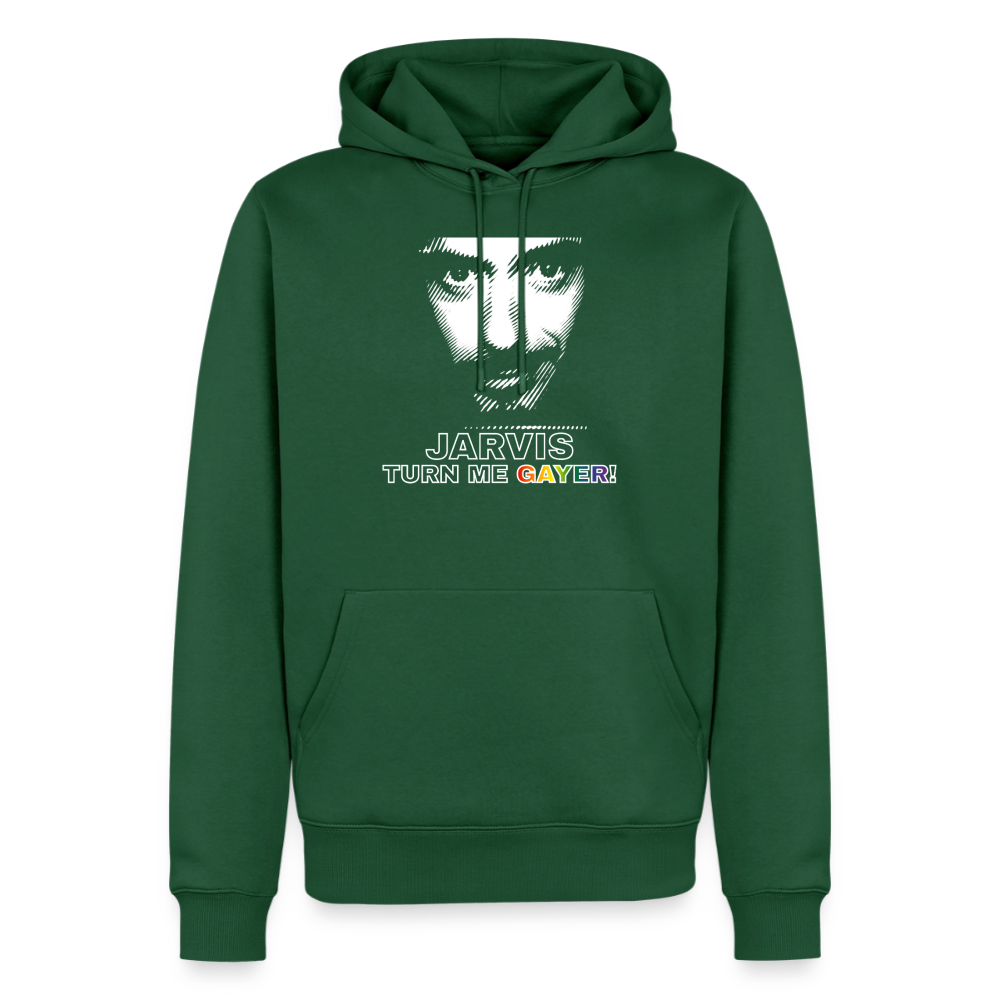 Auf dem flaschengrünen Hoodie leuchtet das kontrastreiche weiße Gesicht besonders stark. Ein freigestelltes Meme-Design, dessen bunter LGBTQ-Spruch für ordentlich Humor sorgt.
