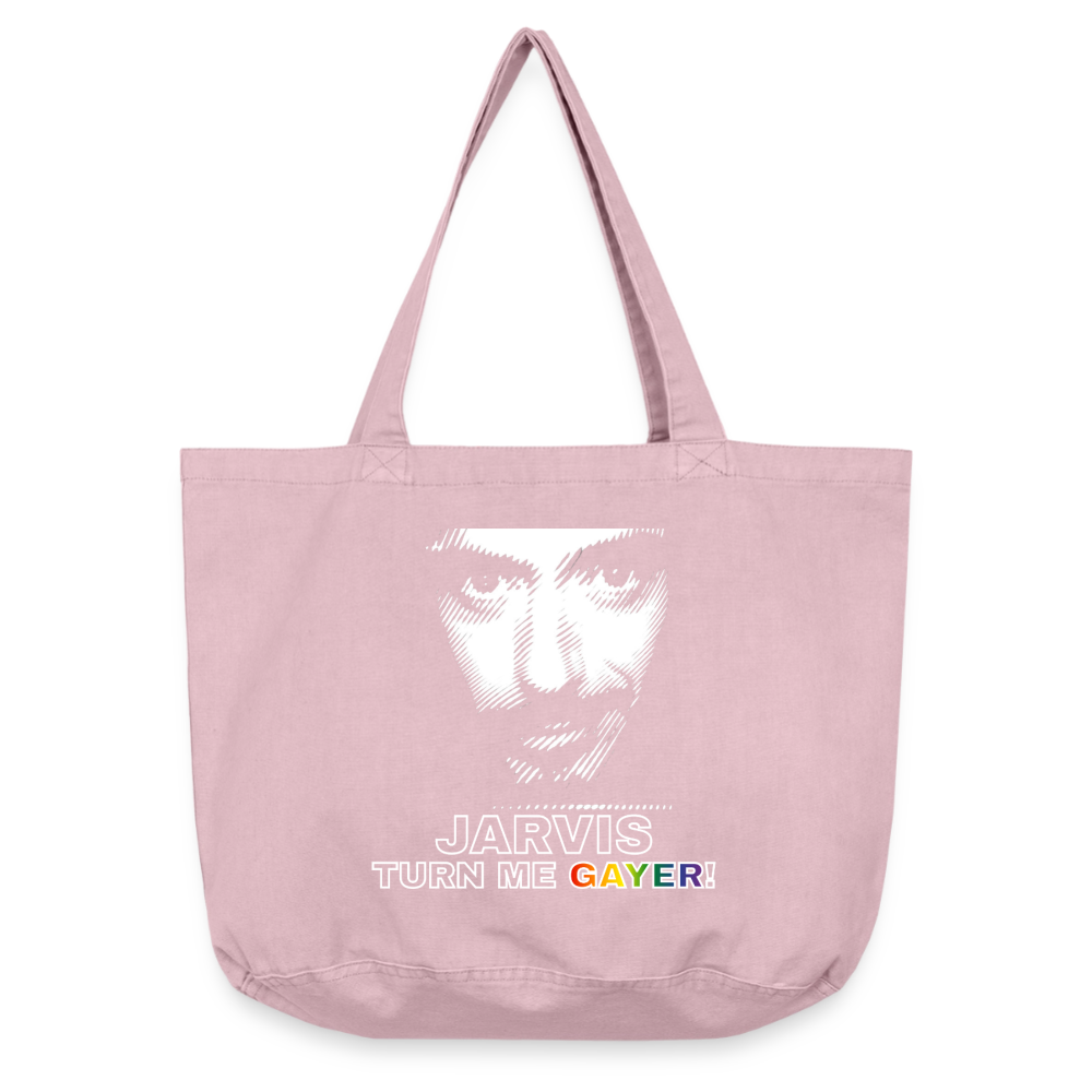 Auf dem rosafarbenen Vintage-Beutel kommt das hochkontrastige weiße Porträt besonders gut zur Geltung. Ein freigestelltes Meme-Design mit farbenfrohem Pride-Statement für Geeks.