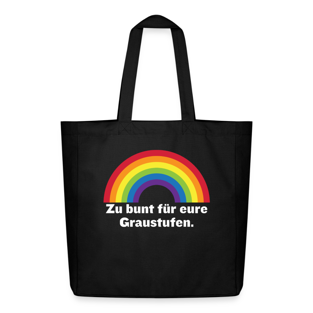 Schwarze Tote Bag mit extrem hohem Kontrast durch das leuchtende Regenbogen-Statement