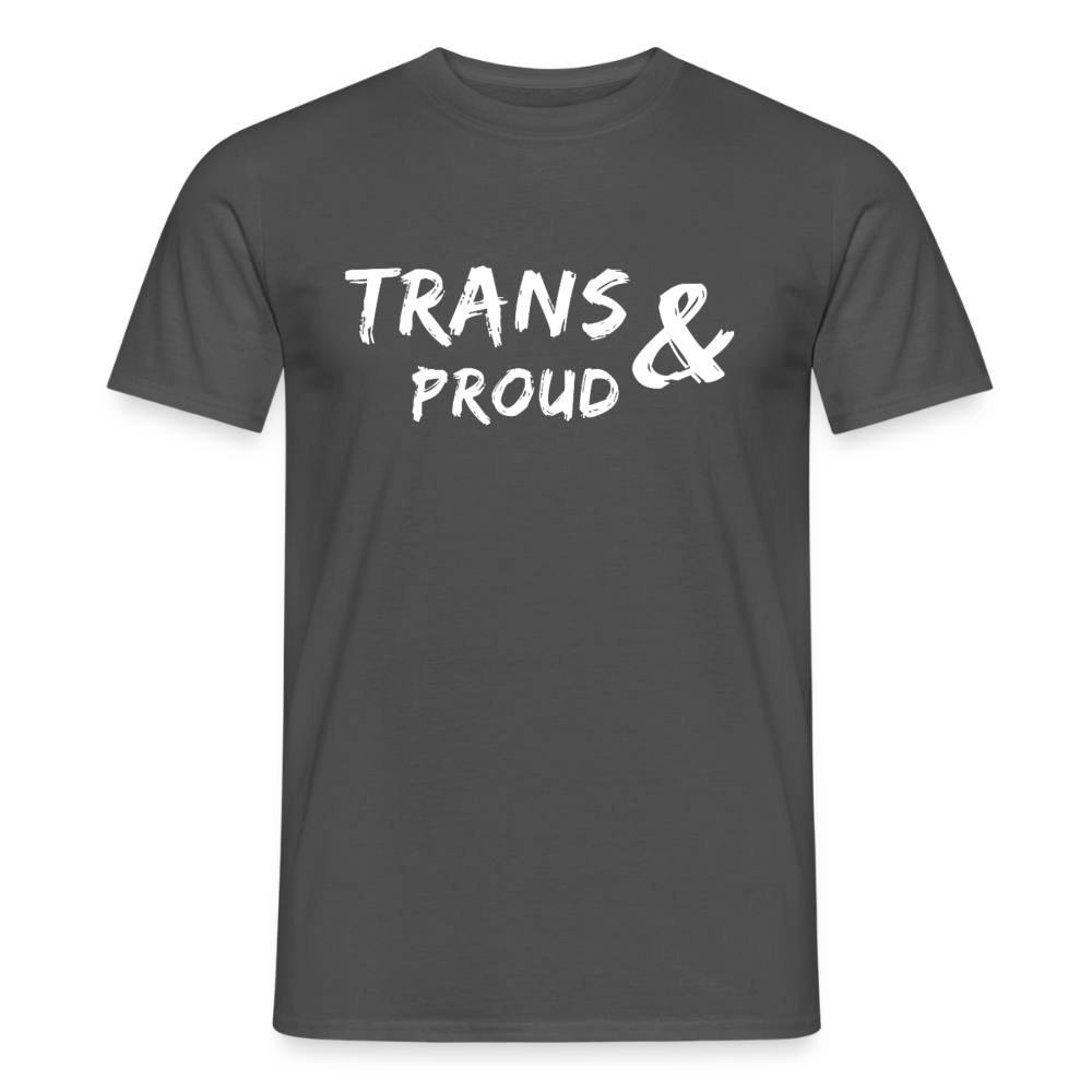 Dunkelgraues Menschenrechte-Shirt in der Farbe Anthrazit als sauberer Produkt-Freisteller. Das minimalistische LGBTIQ+-Design setzt mit seinem hellen Text und den zarten Progress-Farblinien einen kontrastreichen Akzent.
