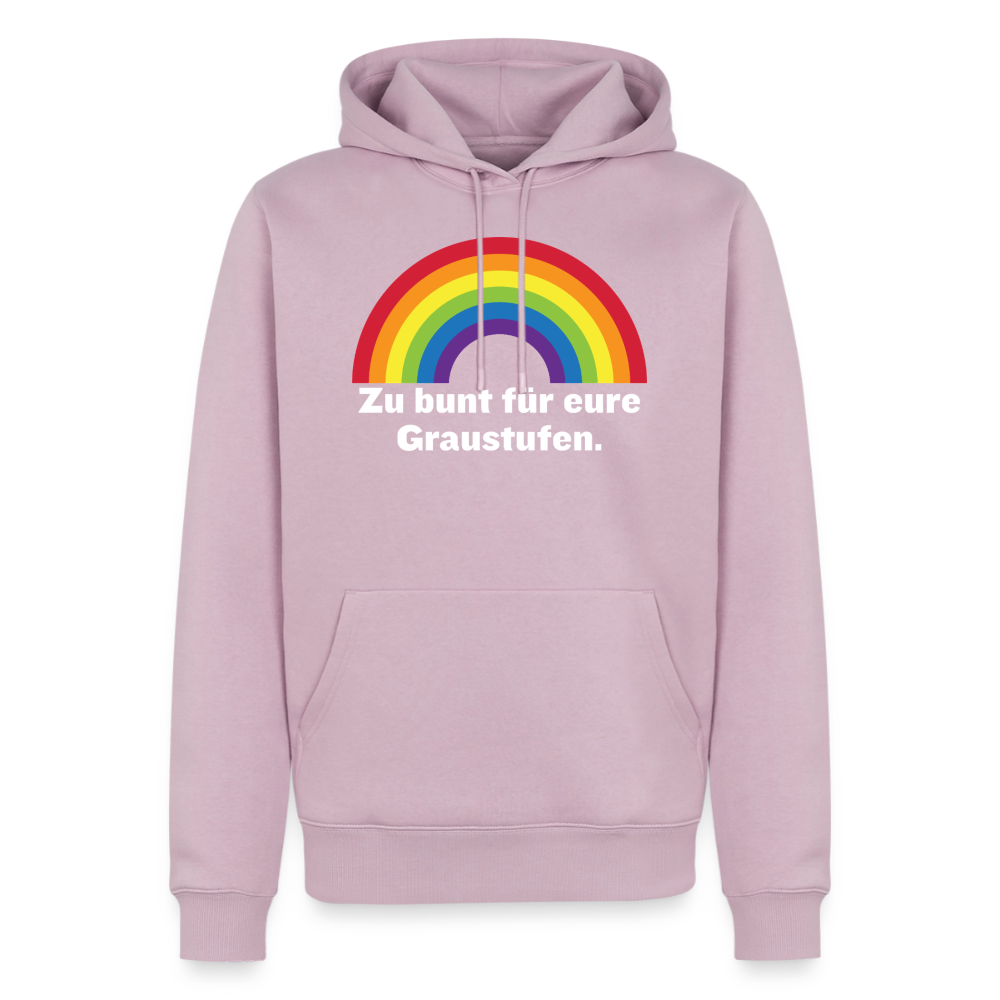 Rainbow Pride Statement Hoodie Altrosa mit dem Aufdruck Zu bunt für eure Graustufen
